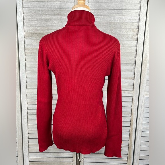 TAHARI Lightweight Turtleneck Sweater Stretchy Ribbed Red-Large - Picture 3 of 4